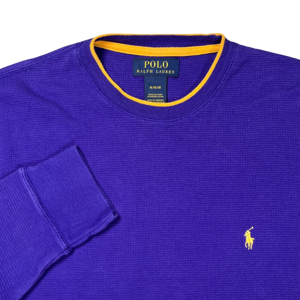 Polo Ralph Lauren Thermal Shirt Men Medium Purple Gold Waffle Knit Pony LSU
